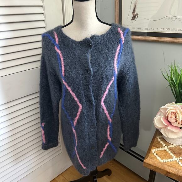LA LAINE BATH Womens Sweater *Large Gray Hand Knitted Cardigan Oversized Cozy - Picture 1 of 13